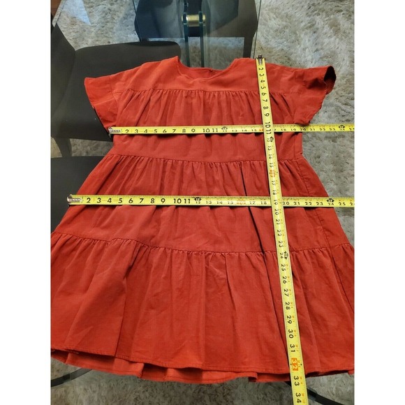 Very J Women Red Cotton Round Neck Short Sleeve Casual Knee Length Dress Small - Picture 8 of 15